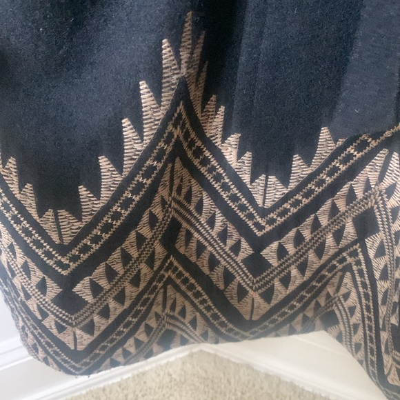 ANTHROPOLOGIE PLENTY BY TRACY REESE black wool blend TAN embroidered tie waist M - Picture 5 of 10